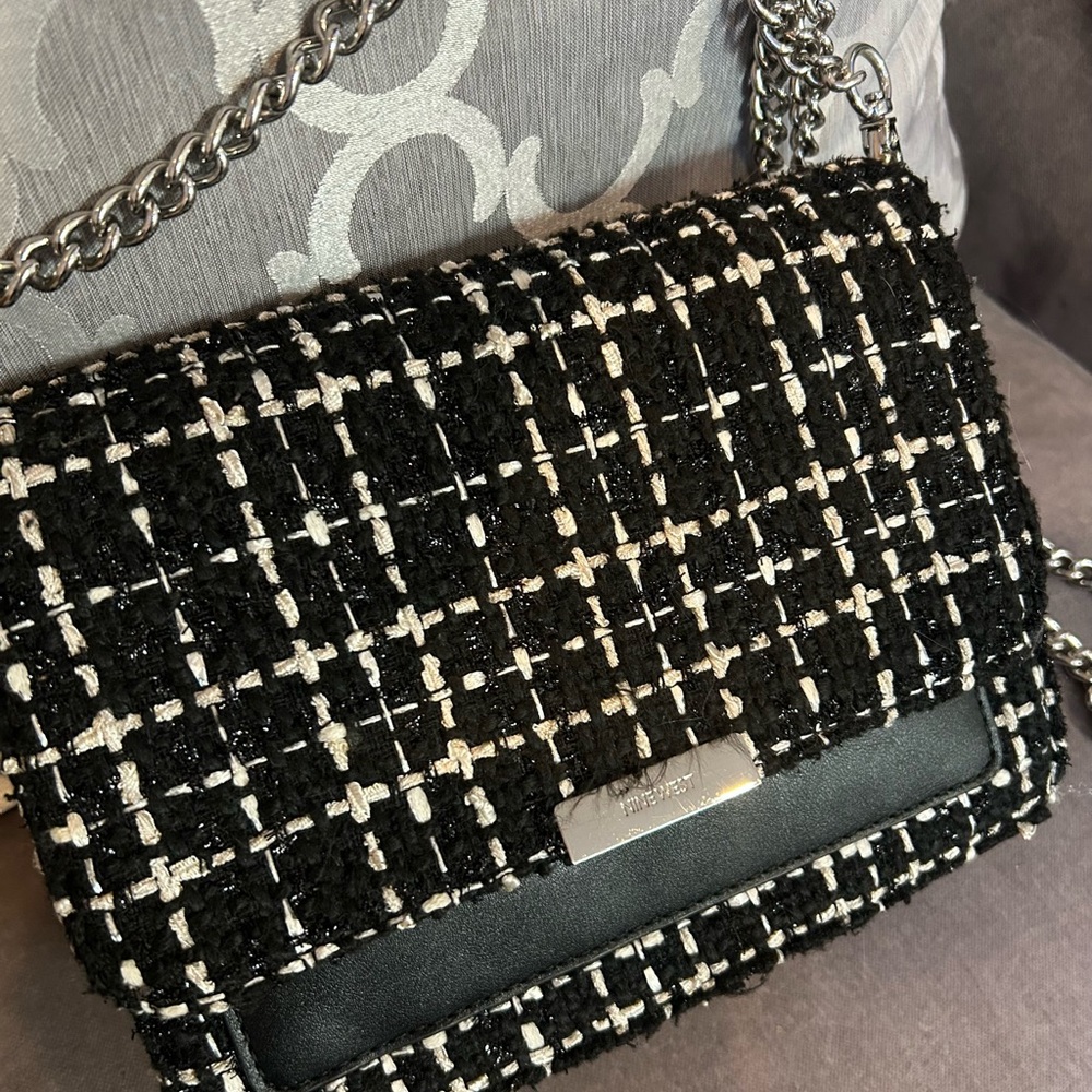 NWOT Nine West Black and White Tweed/Plaid Crossbody Bag or Clutch